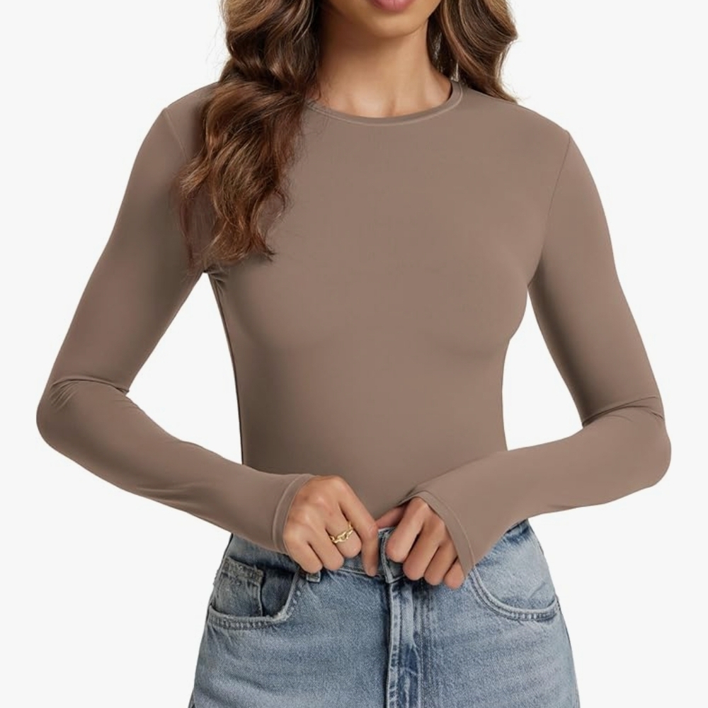 Women's Long Sleeve Taupe Top